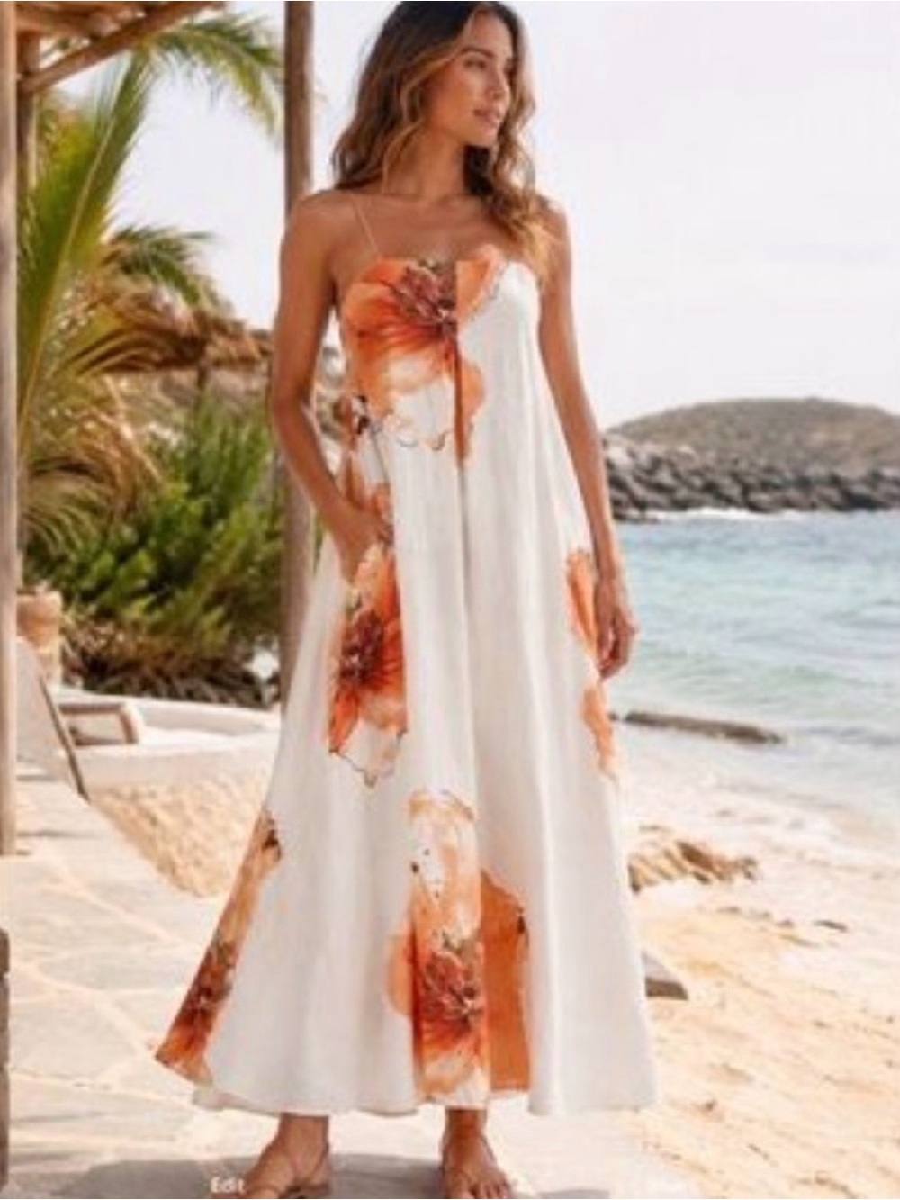 Calypso St Barth NWT Linen Blend Maxi Dress Watercolor Floral Small